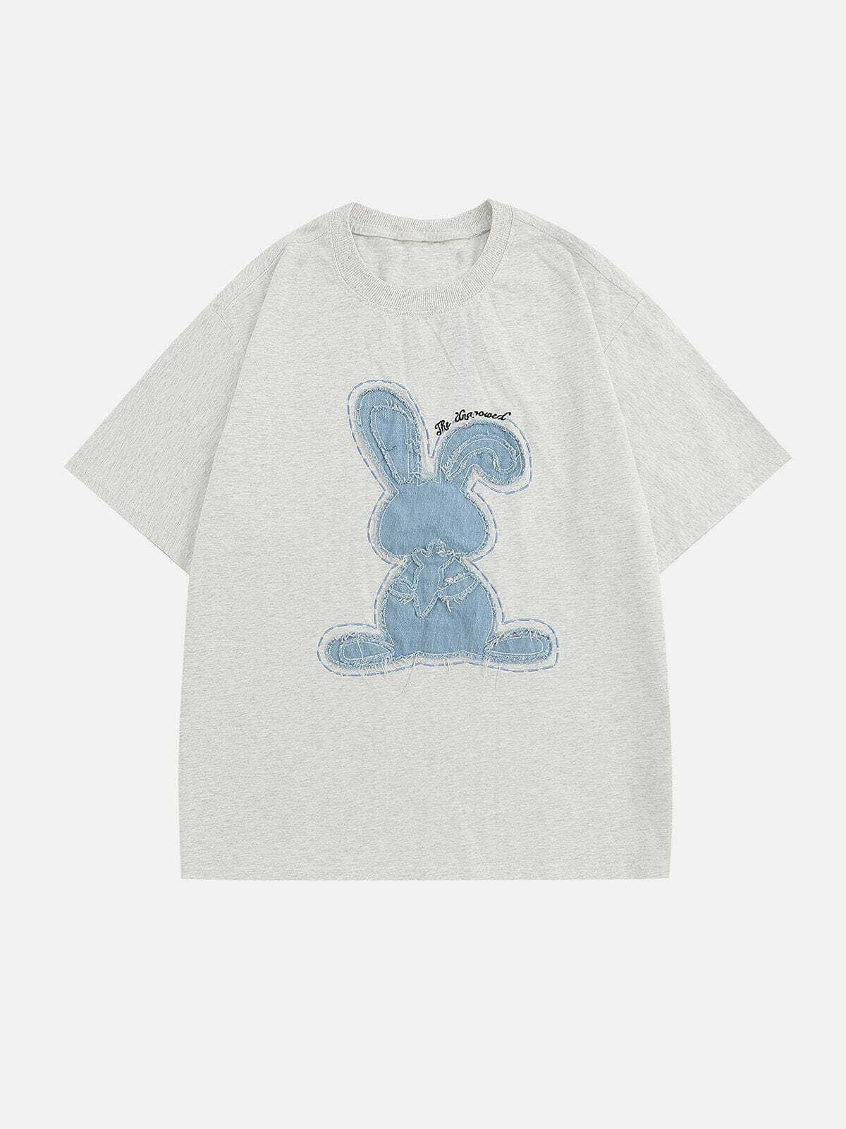 denim rabbit tee applique embroidery [youthful] 6770